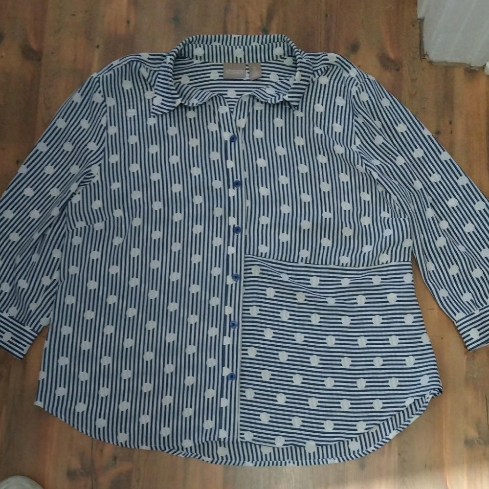 Chico's Navy and White Striped Blouse